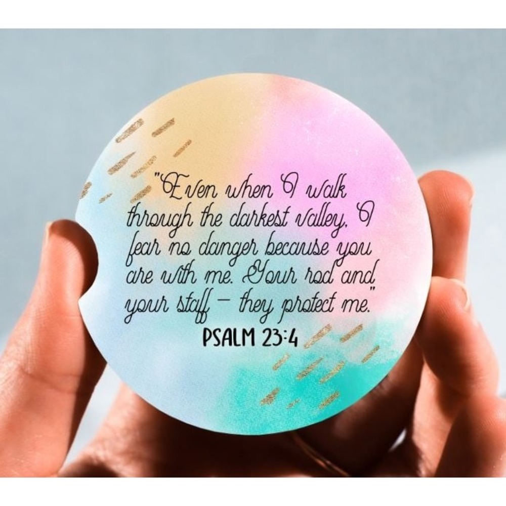 Set of 2 Car Coasters, Psalm 23:4 Car Coaster, Neoprene‎ Car Coaster